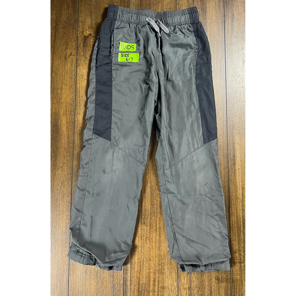 Cat & Jack Boys Gray Black Track Pants Size S 6/7 Athletic Joggers Pockets